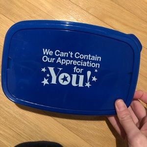 “We Can’t Contain Our Appreciation For You” Tupperware Container with Fork&Knife
